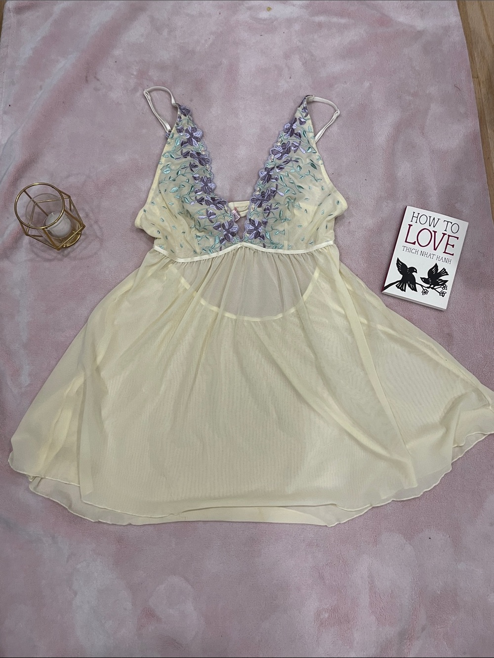 La Vie en Rose Vintage Cream Babydoll Nightgown with Floral Embroidery size L - Picture 15 of 15
